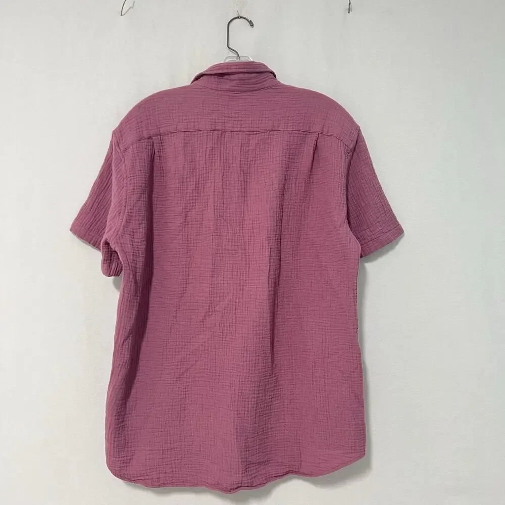 J. Crew Double Gauze Button Down Shirt Mens Size L Pink Cotton Short Sleeve